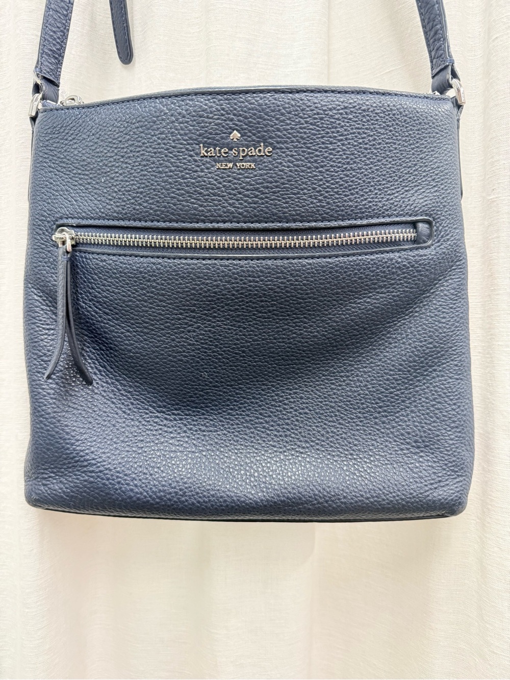 Kate Spade Jackson Black Pebbled Leather Crossbody Bag Front Zip